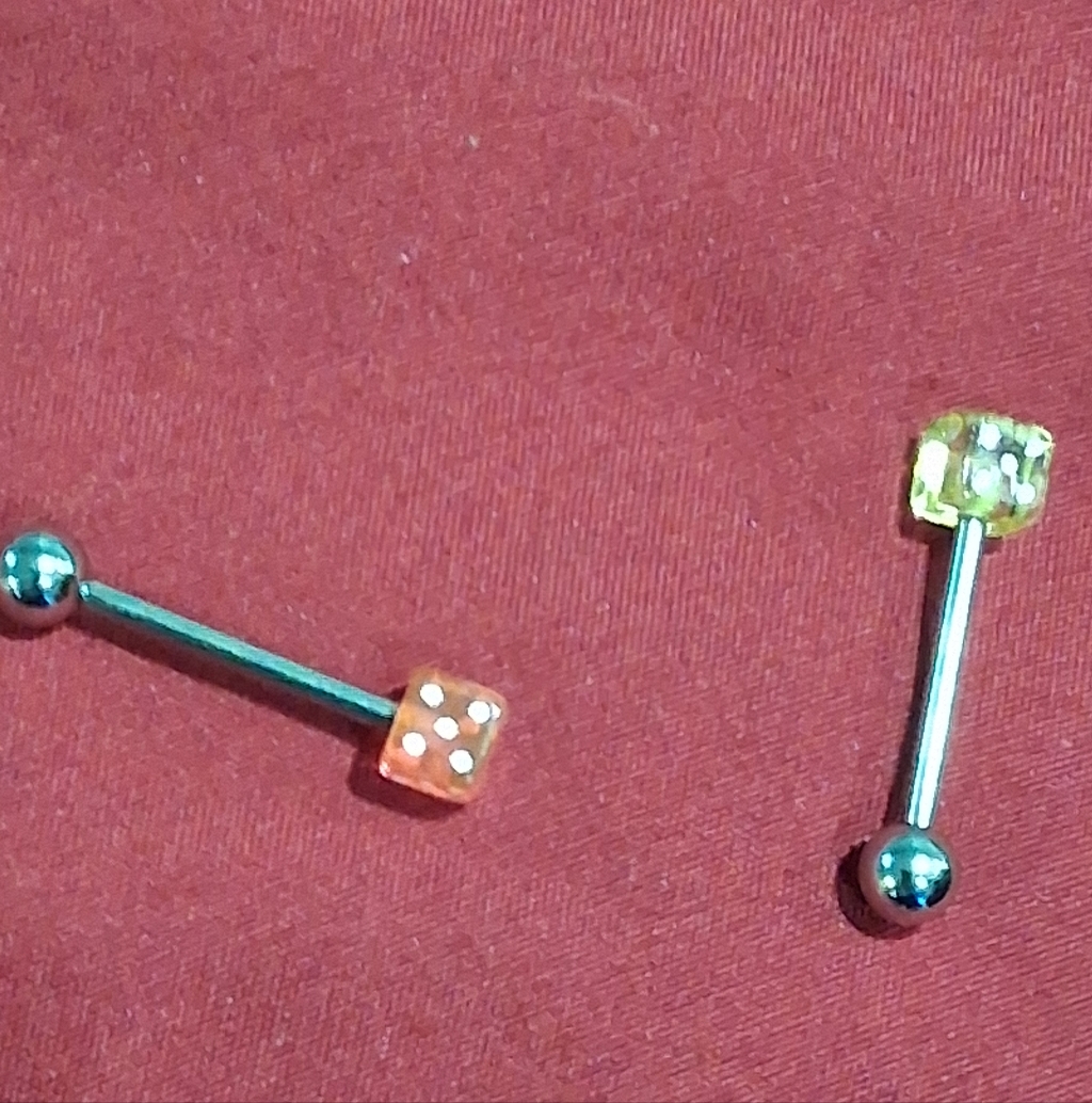 2 Pk Orange And Yellow Dice Barbell Tongue Rings Nwt